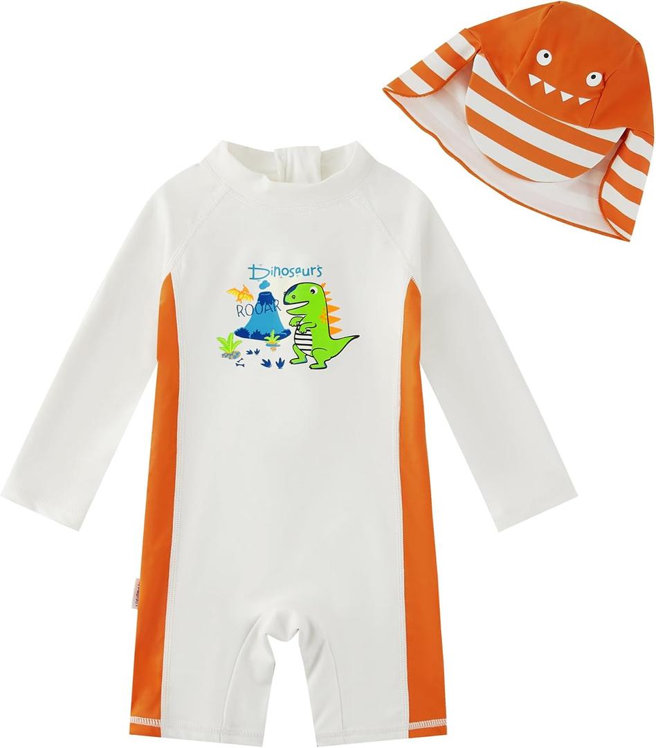 upandfast Baby/Toddler Swimsuit UPF 50+ Sun Protection One Piece Zipper Bathing Suit with Sun Hat Infant Beach Swimwear, 18-24M