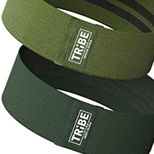 Tribe Lifting Fabric Resistance Bands for Exercise - Hip Bands for Working Out Legs, Glutes, Knees and Thighs for Men and Women - Cloth Circle Booty Bands for Physical Therapy (Military Green), Pack of 2.