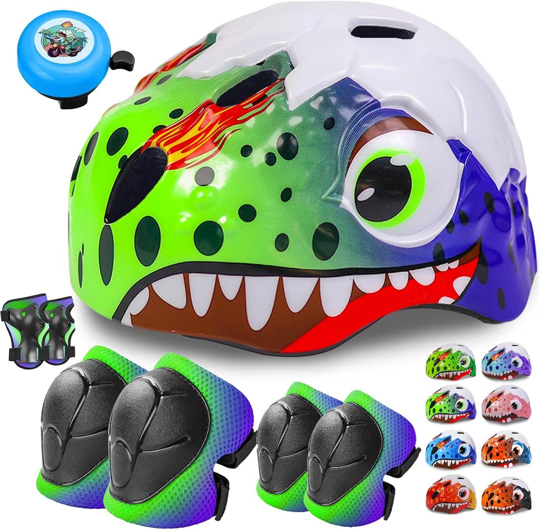 Toddler/Kids Bike Helmet Set for Boys Girls 3D Adjustable Kids Helmet Protective Gear Set Knee Elbow Wrist Pads and Multi-Sports Skateboard Scooter Cycling Roller Balance Bike, S