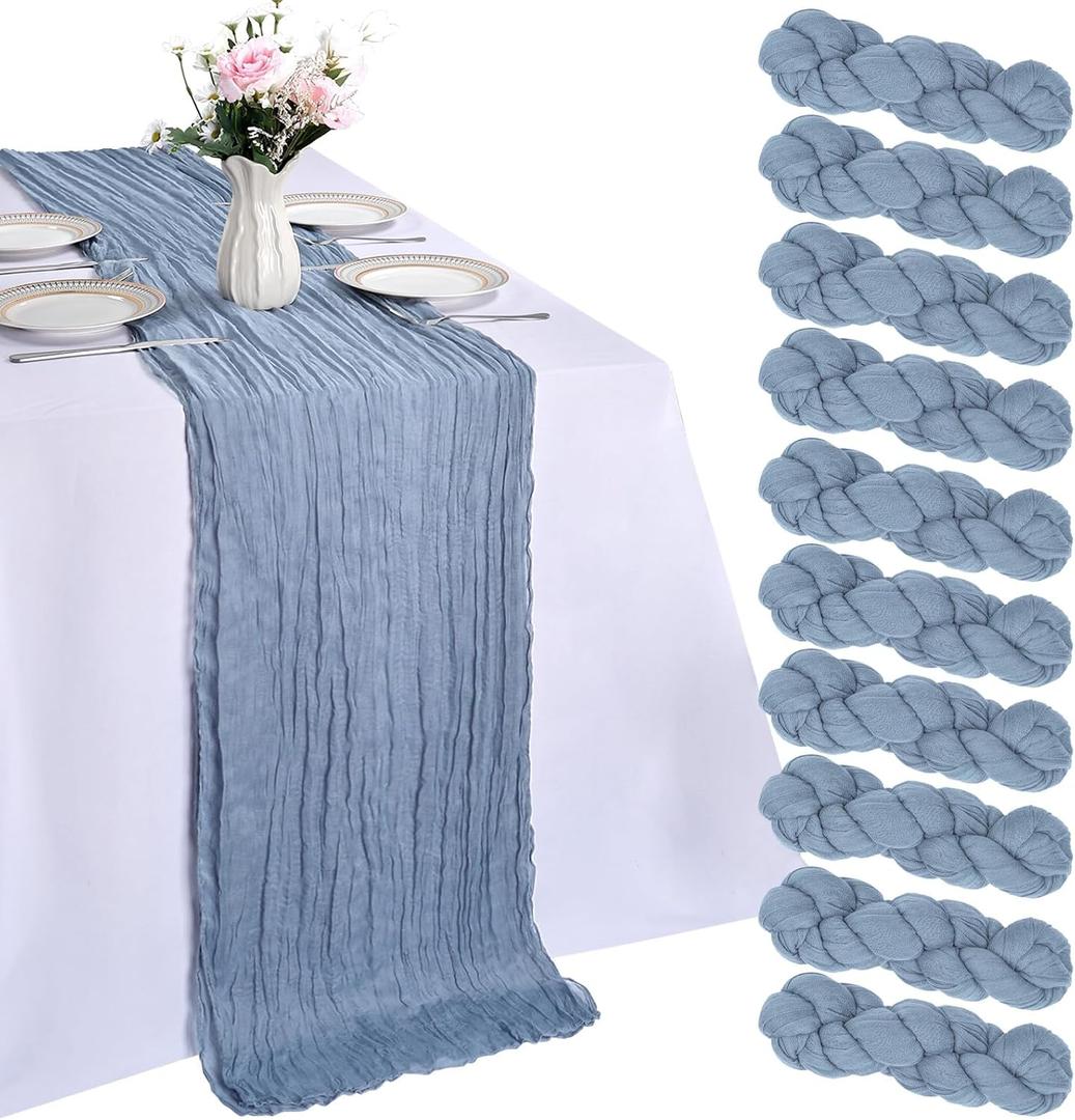 10 Pack Dusty Blue Cheesecloth Table Runner 10ft Dusty Blue Table Runner 120 Inch Gauze Boho Rustic Sheer Cheese Cloth for Banquet Picnic Baby Shower Party Wedding Holiday Décor