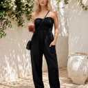 MIHOLL Womens Jumpsuit Casual Summer Strapless One Piece Rompers Loose Overalls Jumpers with Pockets (Black, S)