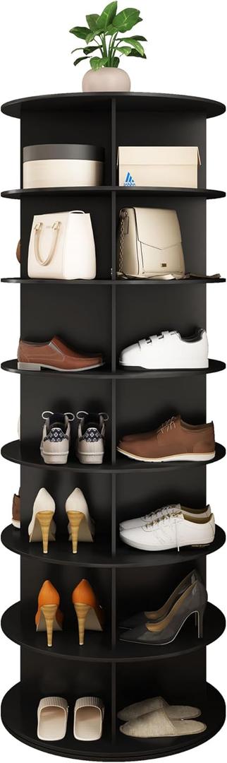 7 Tier Rotating Shoe Rack Tower 360, Circular Shoe rack Rotating, Spinning Bookshelf,Handbag/Vertical Shoe Storage Rack Lazy Susan, Revolving Shoe Rack for Closet, Front Door Entrance - Black