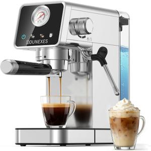 Espresso Machine 20 Bar, Compact Espresso Machine with Milk Frother, Stainless Steel Espresso Maker with Pressure Gauge, 37.2Oz Removable Water Tank for Cappuccino, Latte, Americano (Silver)