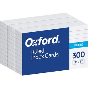 Oxford Ruled Index Cards, 3" x 5", White, Lined Index Flashcards, 300 per Pack (10022)