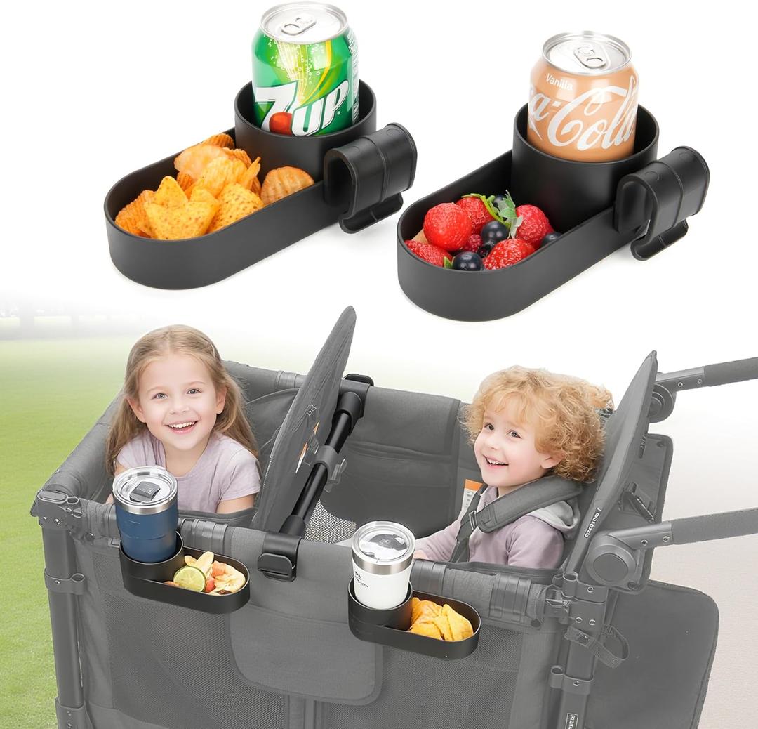 Wonderfold Wagon Snack Tray with Spill-Proof Cup Holders - Compatible with WONDERFOLD W2 & 4 Elite (2 & 4 Seats) | Kid Snacks & Drinks Tray, Detachable, Easy Install, Dishwasher Safe (2-Pack)