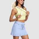 2 x Women's High Waisted 15'' Swim Skirts Tummy Control Bathing Suit Skirt Bottoms Swimsuit with Liner Pockets (Blue, XL)