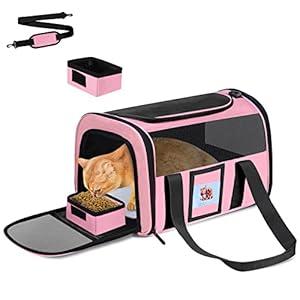 FOORLON Pet Carrier 17Lx12Wx11H inches, Airline Approved, Pet Travel Carrier Bag for Small Cats and Dogs, Soft Dog Carrier for 1-25 LBS Pets, Dog Cat Carrier with Safety Lock Zipper (Pink)