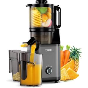 Cold Press Juicer, BPA Free, 5.7" Extra Large Feed Chute, Dual Auger Slow Masticating Juicer for High Juice Yield, Self Feeding Machine for Whole Fruits & Vegetables, Easy to Clean