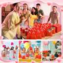ForraFun 120 Pcs Valentines Goodie Bags Bulk Heart Drawstring Treat Candy Gift Bags with Handles Plastic Small Snacks Cookies Party Favors Pouch for Valentines Exchange Gift Holiday Birthday Supplies