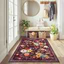 Floral Machine Washable Rug, 3x5 Rug Non Slip Soft Bedroom Rugs for Entryway Dorm, Ultra-Thin Rugs for Bedroom Stain Resistant (3 x 5, Purple)
