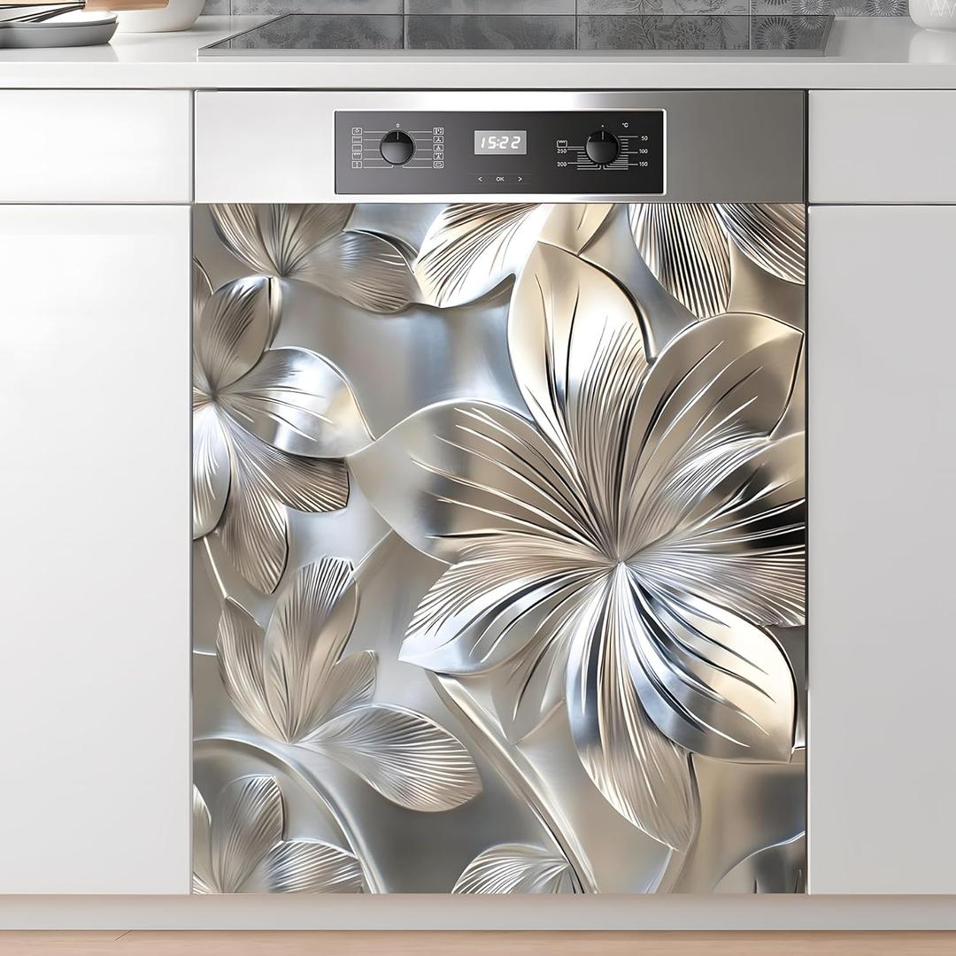 Dishwasher Magnet Sticker Cover Panel Decal Refrigerator Magnetic Sticker Decorative for Kitchen Decoration, Fridge Door Cover, Home Appliances Decor Stickers 23"x26" (Flowers 1)