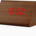 OCT17 Wooden Wood Clock, New Version LED Alarm Digital Desk Clock Adjustable Brightness, Alarm Time, Displays Time Date Temperature - Brown