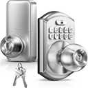 TEEHO TE003 Keyless Entry Keypad Door Lock with Handle, Electronic Digital Smart Deadbolt Locks with 2 Backup Keys, Door Knob with Code for Front Door Bedroom, Auto Lock, Easy to Install, Satin Nickel