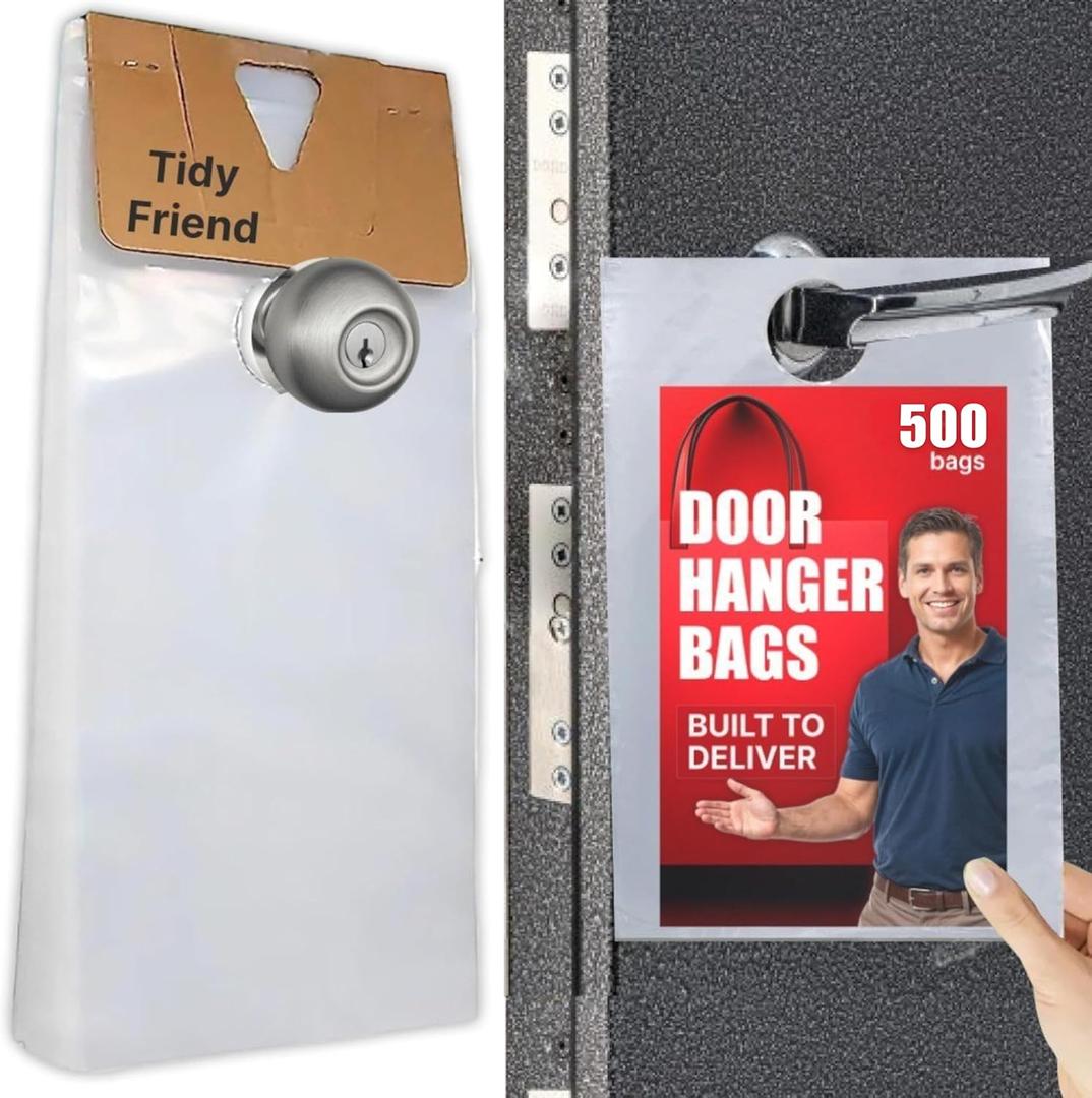 TidyFriend Door Hanger Bags 6” x 12” (500 Pack), Clear Door Hanger Bags Protects Flyers, Brochures, Notices, Printed Materials, Waterproof and Secure