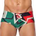 Arjen Kroos Mens Swim Briefs Trunks Bikini Swimwear Swimsuit Beach Print Shorts (XX-Large, Green Geometric)