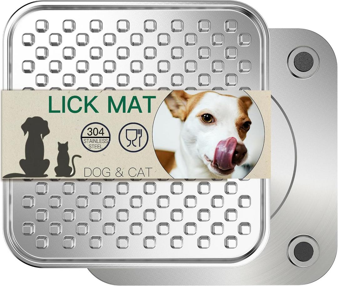 1Pack Stainless Steel Large Lick Mat for Dogs & Cats, Chew-Proof Slow Feeder, Anxiety Reducer, Whisker-Friendly for Cats, Non-Slip Heavy Duty Base, Raw Feeding Pad, Dishwasher Safe