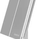 Deweisn Dresser Mount Tri-Fold Lighted Vanity Mirror with 21 LED Lights, Touch Screen and 3X/2X/1X Magnification, Two Power Supply Modes Make Up Mirror,Travel Mirror (Silver)