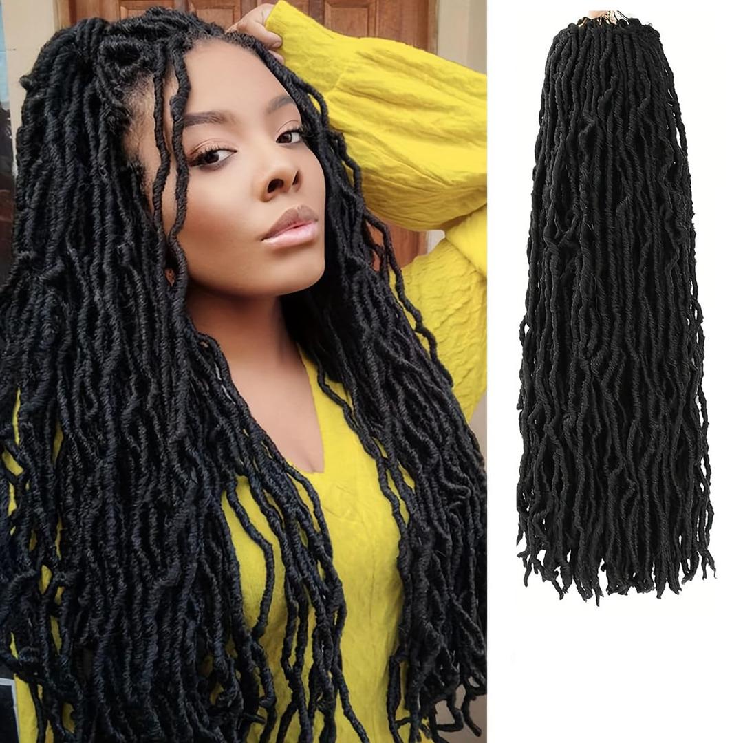 Soft Locs 24 Inch 6 Packs 108 stands Crochet Hair Faux Locs Pre-looped Super Lightweight Goddess Locs Synthetic Crochet Hair Braids For Black Women (1B, 24Inch Pack of 6)