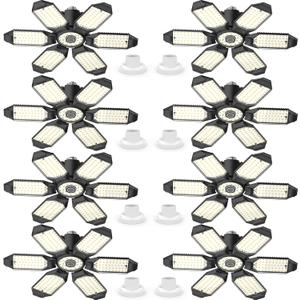 Led Garage Lights 8 Pack 200W Super Bright Ceiling Led Shop Lights, E26/E27 Base, 6500K, 22000LM Deformable Garage Light Ideal for Basement, Attic and Workshop Commercial Bay Lighting