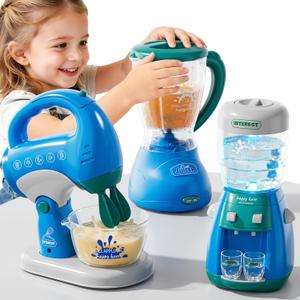 PEADUCK 3-in-1 Play Kitchen Appliances Set for Kids, Pretend Play Toys with Blender, Mixers, Water Dispenser, Realistic Sounds & Light, Birthday Gifts for 3-8 Year Old Girl