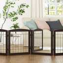 PAWLAND Freestanding Dog gate with Walk Through Door, Dog Gates for Doorways, The House, Stairs, 80" Wide Pet Puppy Safety Fence with Support Feet, 4 Panels, Espresso