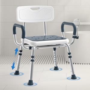 Adjustable Shower Chair for Seniors with Arms and Back, Height Adjustable Bath Seat for Elderly and Disabled, Non-Slip Shower Seat for Inside Shower, HSA/FSA Eligible Bath Chair for Bathtub
