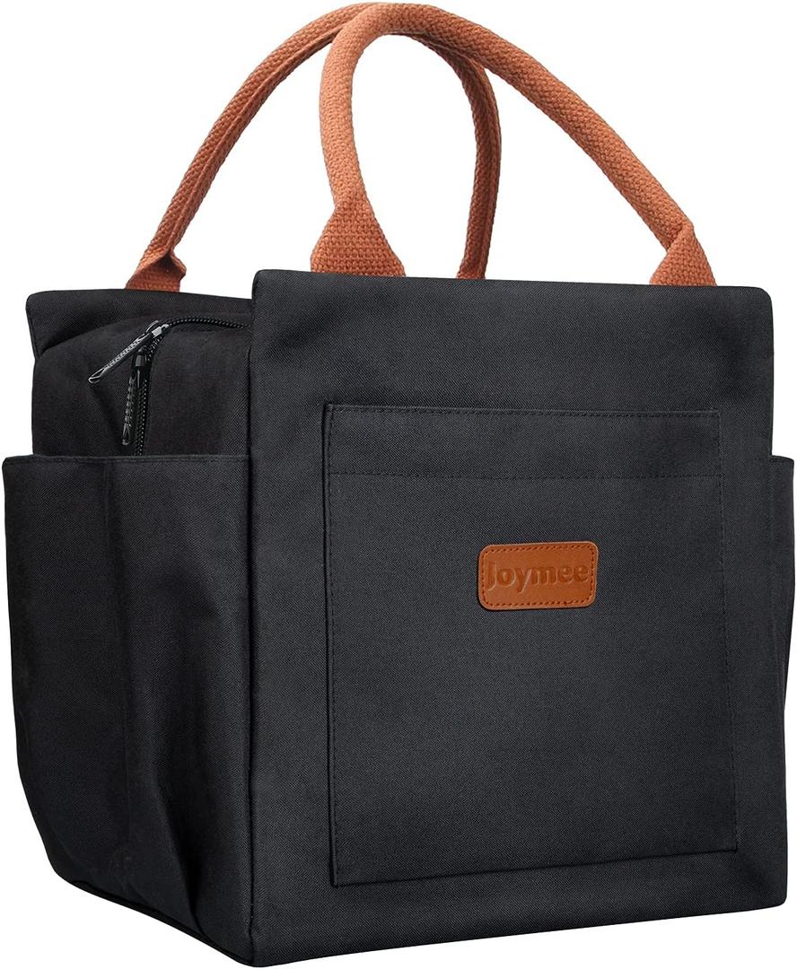 Joymee Lunch Bag Women Insulated Lunch Box Reusable Leakproof Large Spacious Cooler Tote for Women Men Adult with Bottle Holder and Side Pockets for Work Office Travel Picnic - Black (04 Black)