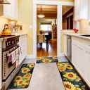 Fourluoo Sets of 3 Sunflower Kitchen Rugs and Mats Summer Non Slip Kitchen Rugs Washable Sunflower Door Mats for Floor Home Bathroom Cabin Farmhouse Decor