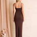 KUTUMAI Vintage Corset Long Formal Dress Lace Slit Back Bodycon Maxi Cocktail Wedding Guest Dresses for Women Elegant (Brown, S)