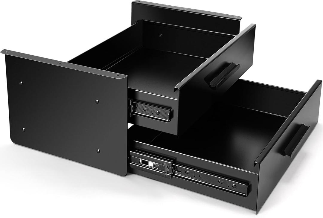 Menkxi Under Desk Drawer Storage 16 x 12 x 8 Inch Pull out Storage Organizer Mounted Metal Sliding Hidden Under Counter Drawer Vertically Stacked for Office Sit Stand Workstation