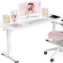 Veken 47.2 Inch Large Electric Standing Desk, Heights Adjustable, Sit to Stand Up, Work Home Office Computer Table for Study, Walking Pad, Writing, and Games, Wooden Desktop Desks, White, 47.223.6 Inch