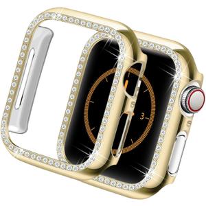 Bling Case Compatible with Apple Watch Series 9 8 7 41mm, Crystal Diamonds Rhinestone Bumper Cover for Women, Hard PC Protective Frame for iWatch 41mm Gold