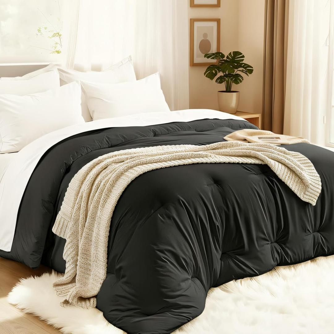 Comforters Queen Size, All Season Quilted Bed Comforter, Ultra-Soft Down Alternative Duvet Insert with 4 Tabs, Lightweight Bedding Blanket - Machine Washable, Dark Gray