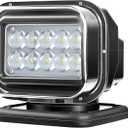 Remote Control LED Search Light, 50W 5000lm 7 Inch LED Spotlight for Truck Rooftop Hunting Boat Searching 360 Rotating, Off-Road Auxiliary Driving Searchlight 12V 24V Spot Light, 6 Magnets Built-in (Black)