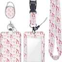 Pink Bow ID Badge Holder Badge Reel Lanyards for ID Badges Work Vertical Protector Retractable Carabiner Clips Heavy Duty Key Lanyard for Women Girls Scholar Novelist Architect Dentist Office Gifts