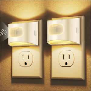 DORESshop LED Night Light[2 Pack], Night Lights Plug into Wall, 3 Mode Plug in Night Light with Motion Sensor, Dusk to Dawn Sensor, Nightlights for Adults, Bedroom, Bathroom, Hallway, White Cover