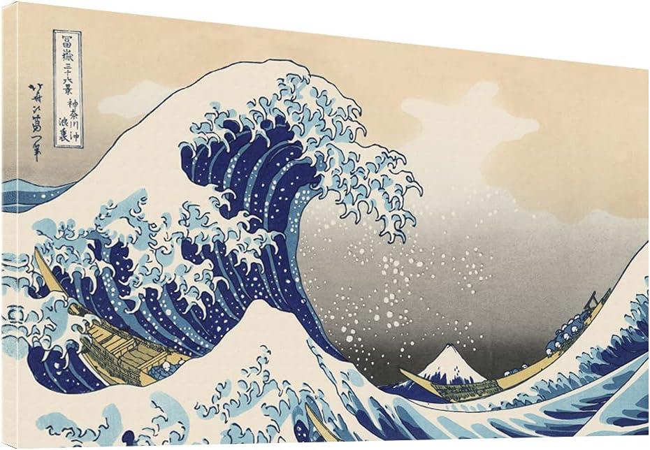 The Great Wave off Kanagawa Framed Famous Canvas Wall Art Sea Waves Picture Painting Print Poster for Office Bedroom Bathroom Living Room Home Decor -20"x40"