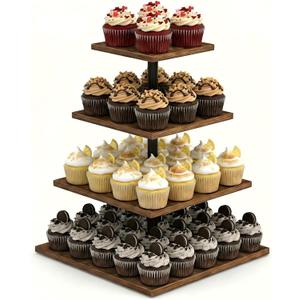Wooden 4 Tier Cupcake Stand for 50 Cupcakes,Cupcake Holder,Cupcake Tower,Tiered Tray Stand for Birthday Bar Dcor Weddings,Parties Events, Dark Brown