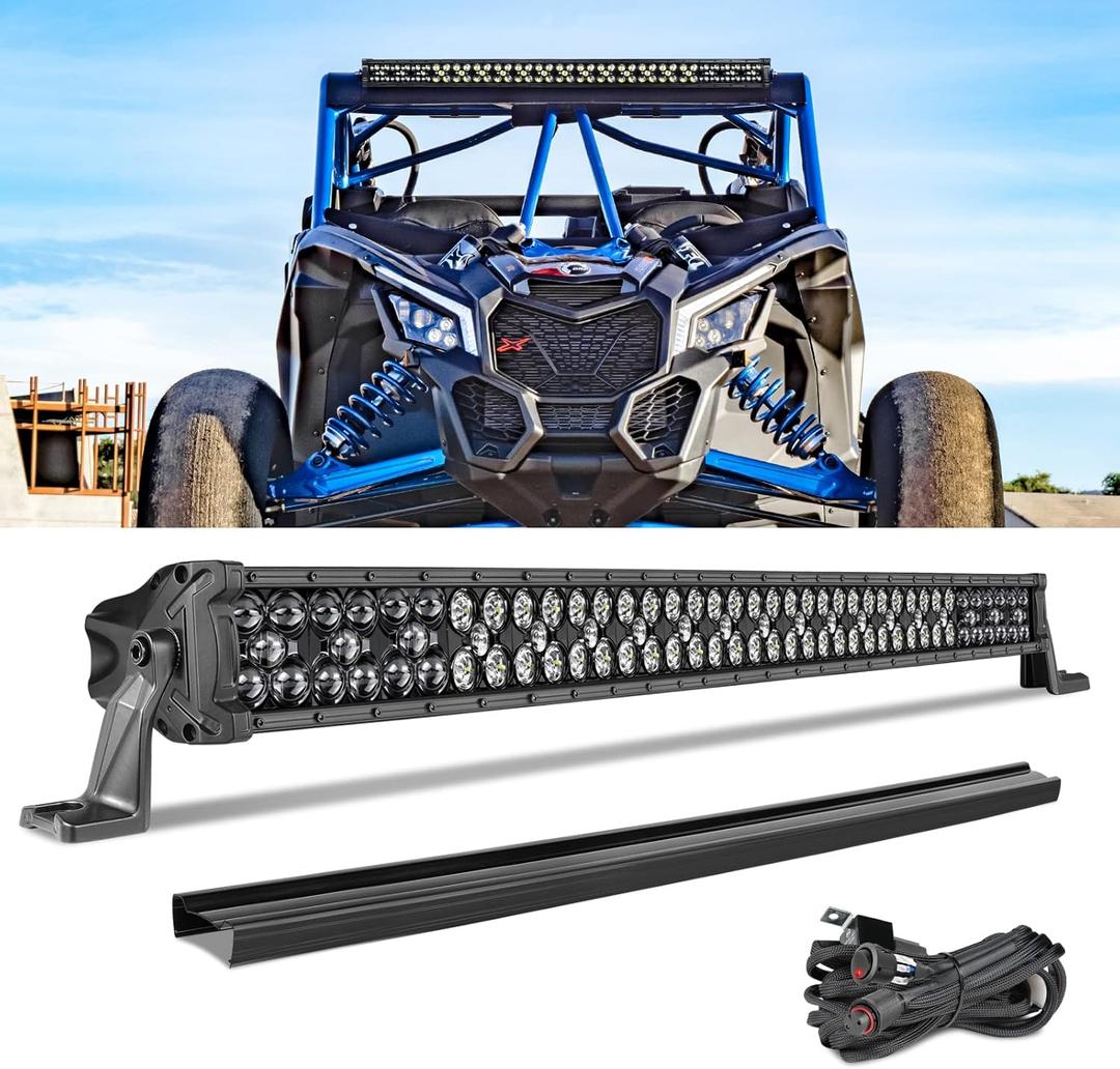 40 Inch LED Light Bar Triple Row, 475W Spot Flood Combo LED Off Road Driving Work Light with DT Wiring Harness and Black Cover, fits for Truck UTV Ranger RZR Wrangler Bronco KRX 1000 SUV