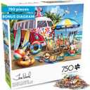 Buffalo Games – Dog Days of Summer by Tom Wood 750 Piece Jigsaw Puzzle for Adults – Precision-Cut Pieces, Beautiful Artwork, and Hours of Relaxing Fun - Relaxing Beach Day with The Family Pet