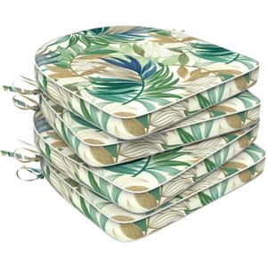 Set of 4 Outdoor Chair Cushions 19"x19"x2",Water Repellent Dining Seat Cushion with Ties and Removable Covers, Chair Cushions for Indoor and Patio Furniture, Lush Leaf Green