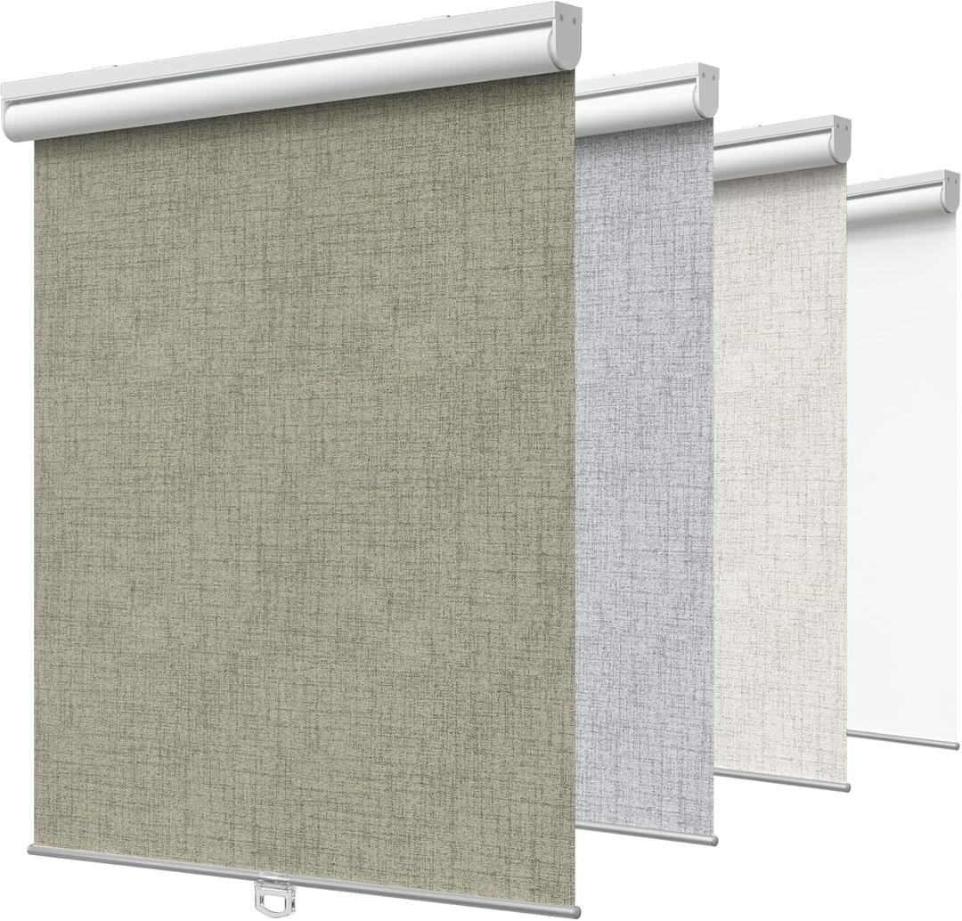 GENIMO 100% Blackout Roller Window Shades, Window Blinds Cordless with Thermal Insulated, UV Protection Fabric, Mini French Door Blinds for Home, Bedroom, Office, Brown, 27" W X 72" H