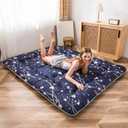 MAXYOYO Japanese Futon Mattress Floor Mattress Sleeping Pad Foldable Bed Roll Up Camping Cushion Floor Lounger Bed Couches and Sofas Couch Topper, Navy Floral, Full Size