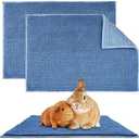 2 Pcs Guinea Pig Fleece Cage Liner, Rabbit Liner Guinea Pig Bedding Reusable Guinea Pig Mat Pads Washable Training Pad Small Animal Sleeping Bed Mat (Blue)
