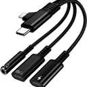 2 + 3 USB C/Lightning to Typ-C Charging/Headphones Dual Ports Plus 3.5mm Headphones with PD Fast Charging, Compatible with Lightning and USB C Ports (Black)