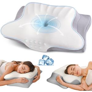 Cervical Neck Pillow for Pain Relief, Ergonomic Pillow Side Sleeper Pillow for Sleeping, Contour Memory Foam Pillows with Cooling Pillowcase Orthopedic Bed Pillow for Back Stomach Sleepers (Light Grey)
