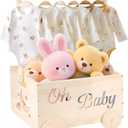 Wooden Baby Shower Crate Closet, Baby Shower Gifts Basket for Newborn Boys Girls, Personalized Babyshower Crate Box with Handle & Wheels, Pregnancy Gifts Xmas Present for New Mom Parents