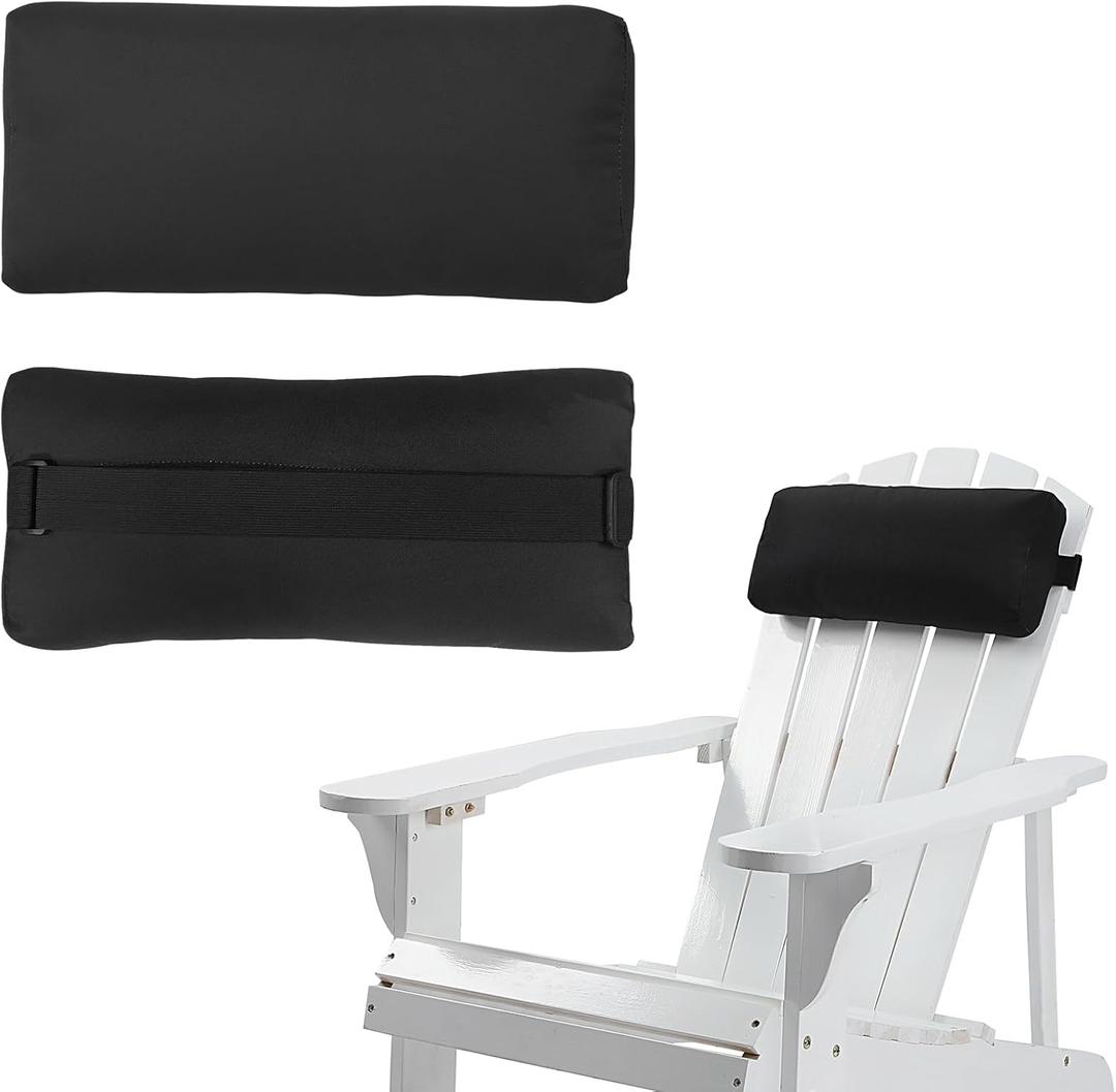 Chaise Lounge Head Pillow, 2 Pack Outdoor Patio Pillows with Adjustable Strap, Lounge Head Resting Pillow for Recliner Beach Pool Lounger Office Chair(Black,Water Resistant)