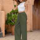 Womens Wide Leg Linen Pants High Waisted Summer Palazzo Pants with Pockets (Green, XS)