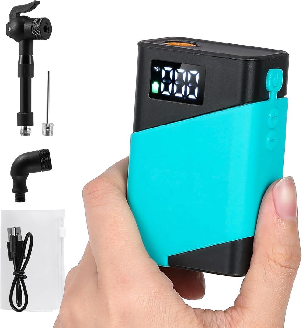 Mini Bike Pump 120 PSI Auto Stop with Schrader/Presta/Needle Valves & Disc Wheel Adapter, Portable Tiny Electric Air Pump for Motorcycle, Mountain City Road and E-Bike